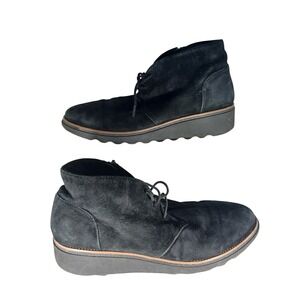 Clarks Collection Sharon Noel Black Suede Wedge Chukka Boots Womens 9.5 M